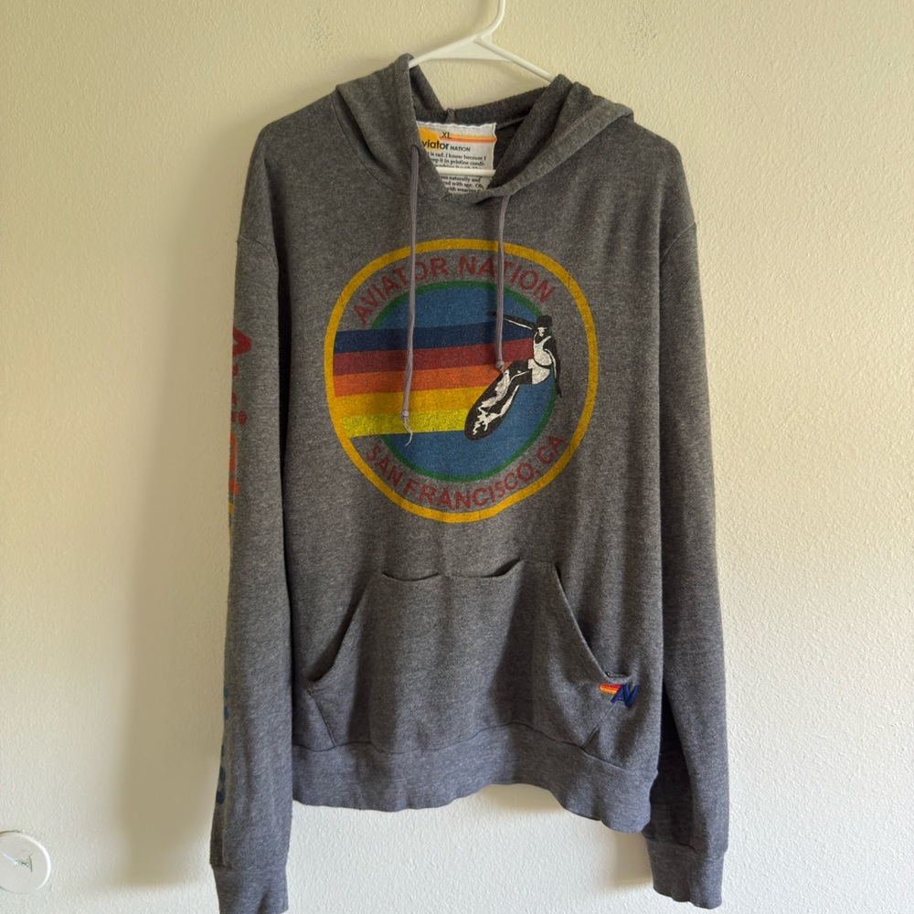 Aviator Nation Charcoal Hoodie with Rainbow Graphic